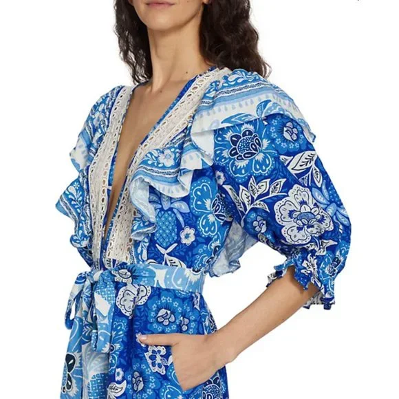 Farm Rio Full of Flowers Ruffled Jumpsuit